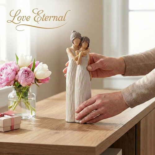 LCCCK Mother Daughter Figurines - Sentimental Hugging Sculptures | Perfect Gift for Mom, Grandma - 10.2in Cream