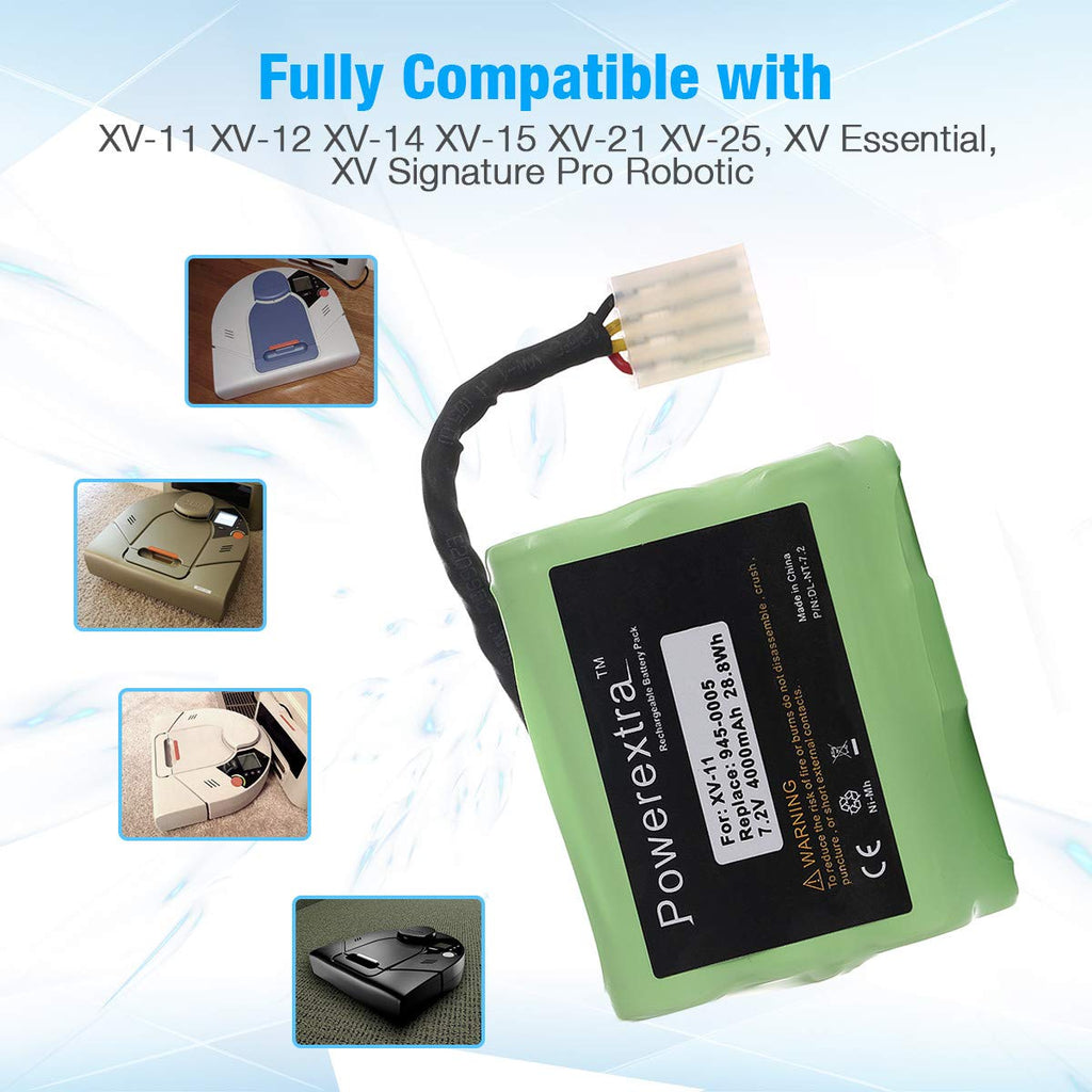 Powerextra 7.2V 4000mAh Battery Compatible with Neato XV-11 XV-12 XV-14 XV-15 XV-21 XV-25, XV Essential, XV Signature Pro Robotic Vacuum Cleaners Neato Replacement Battery 945-0005 205-0001 (2 Pack)
