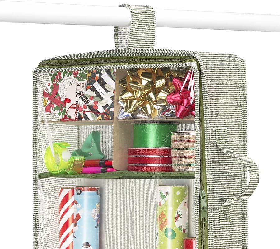 Whitmor Christmas Gift Wrap Organizer - Holds 30" & 40" Rolls - Stylish Stripe Design