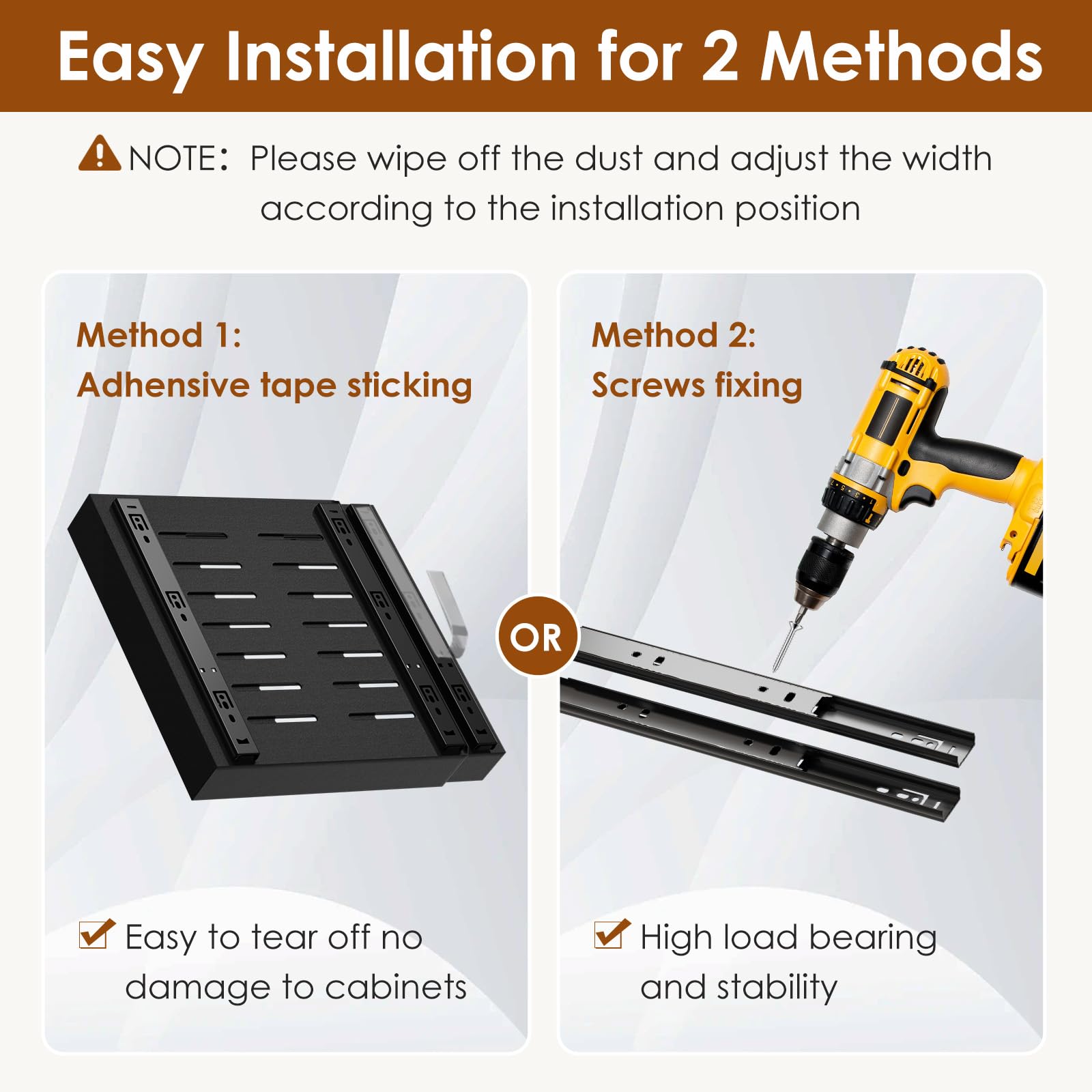 Landmok 2 Pack Expandable Pull Out Cabinet Organizer 16.5" Deep, Adjustable Width 12.6"-20.5", No Drill Adhesive with Triple Track Rails, Heavy Duty Slide Out Drawers for Kitchen,Pantry,Cabinets,Black