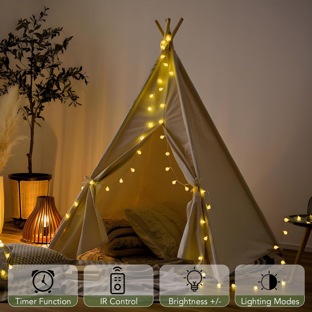 Metaku Globe Fairy Lights - 33ft Battery Operated 80LED String Lights | Waterproof for Indoor & Outdoor Decor