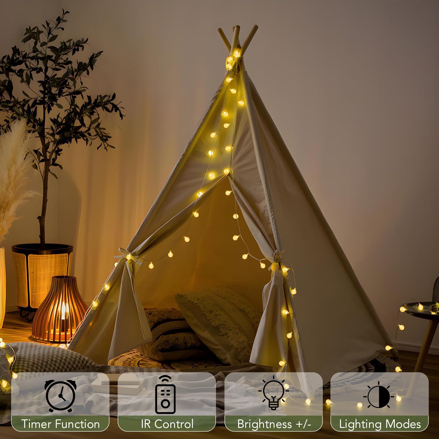 Metaku Globe Fairy Lights - 33ft Battery Operated 80LED String Lights | Waterproof for Indoor & Outdoor Decor