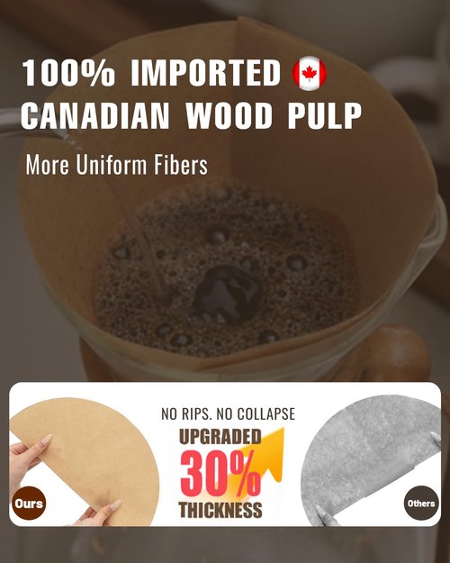 Brew Choice Pre-folded Unbleached Cone Coffee Filters 100 Count, Natural Upgraded 30% Thicker Paper Compatible with 1-3 Cup Chemex Pour over Coffee Maker