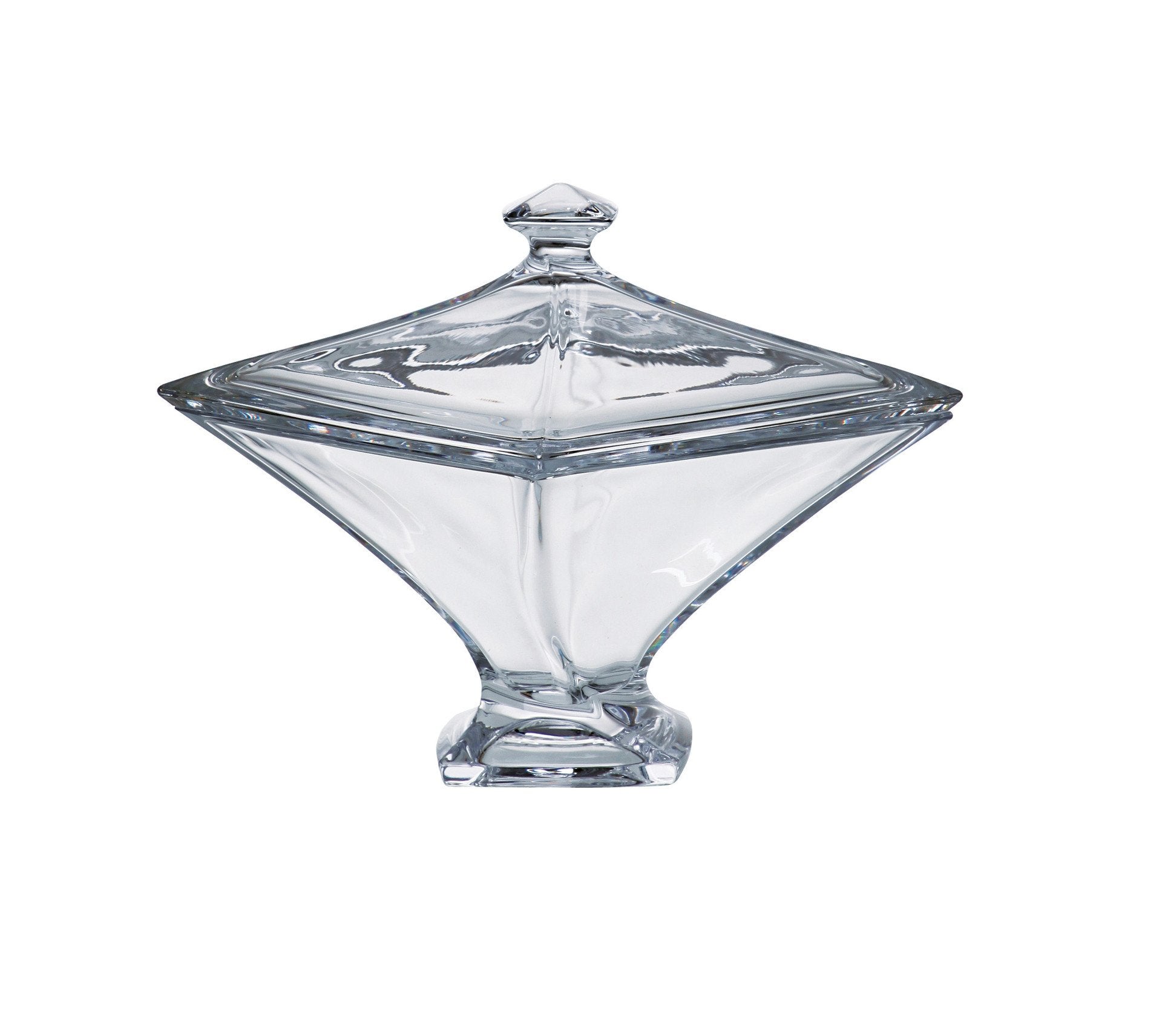 Barski , European Quality Glass, Crystalline, Square, Covered, Footed Square Candy Dish, Jewelry Box, 6" Diameter, Made in Europe