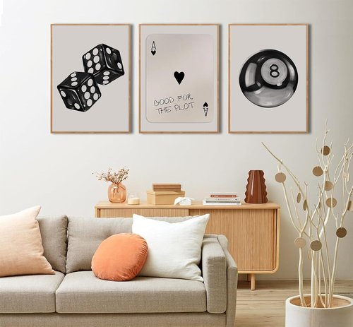 BOKPEN Poker Dice Wall Art - Funky Retro Y2K Canvas Prints for Game Room | 12x16in Unframed