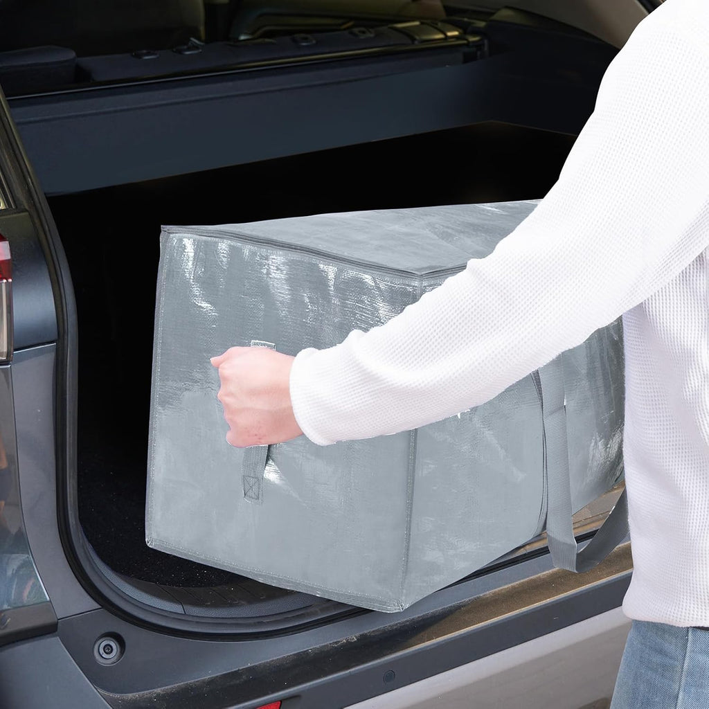 TICONN Extra Large Heavy-Duty Moving Bags - Durable Storage with Zippers & Handles | Light Grey (2 Pack)