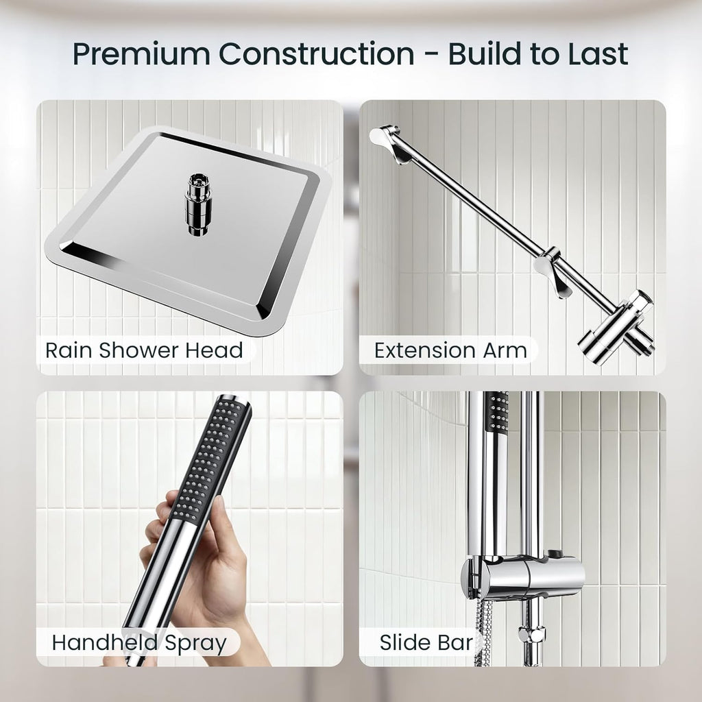 Veken 10" Luxurious Rain Shower Head - High Pressure Dual Showerhead with Handheld & Extension Arm | Chrome Finish