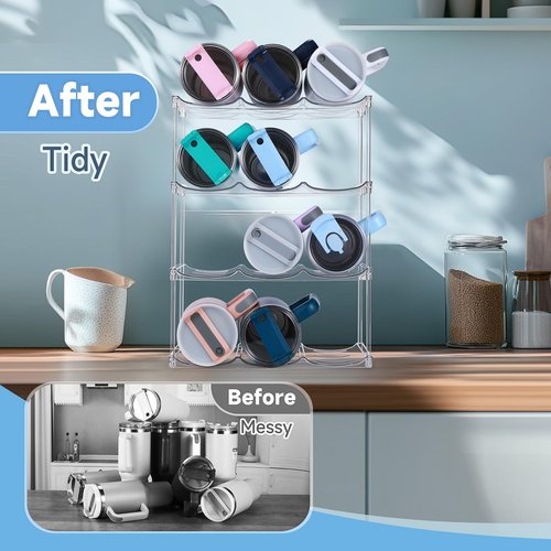 Stackable Water Bottle Organizer for Stanley 40 oz Tumbler, Water Bottle Holder for Cabinet, Pantry Kitchen Organizers and Storage for Stanley Cup Accessories, Tumbler Organizer and Wine Rack, 4Pack