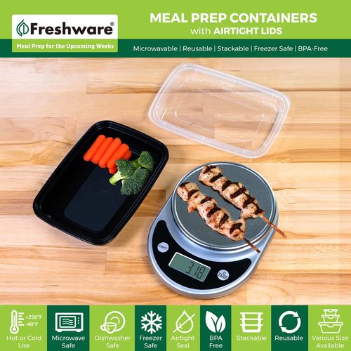 Freshware Meal Prep Containers - 50 Pack 1 Compartment Food Storage | BPA Free, Stackable, Microwave Safe (24 oz)
