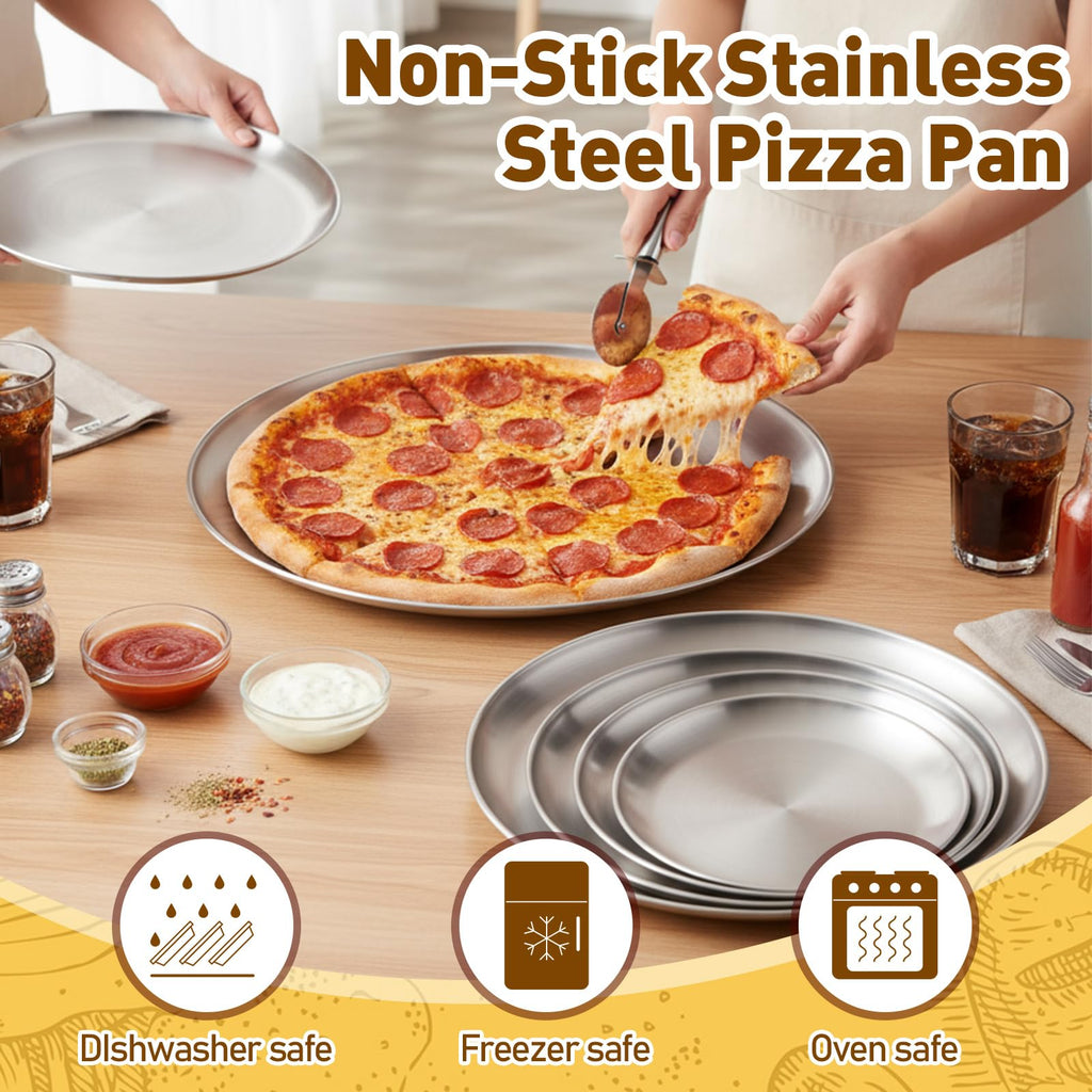 Sawysine 12 Pcs Stainless Steel Pizza Pans 9 Sizes (6.7 Inch-17.7 Inch) Pizza Pans for Oven Large Thick Round Steel Trays for Baking Cookie Pie Cake, Non-toxic, Durable, Dishwasher Safe