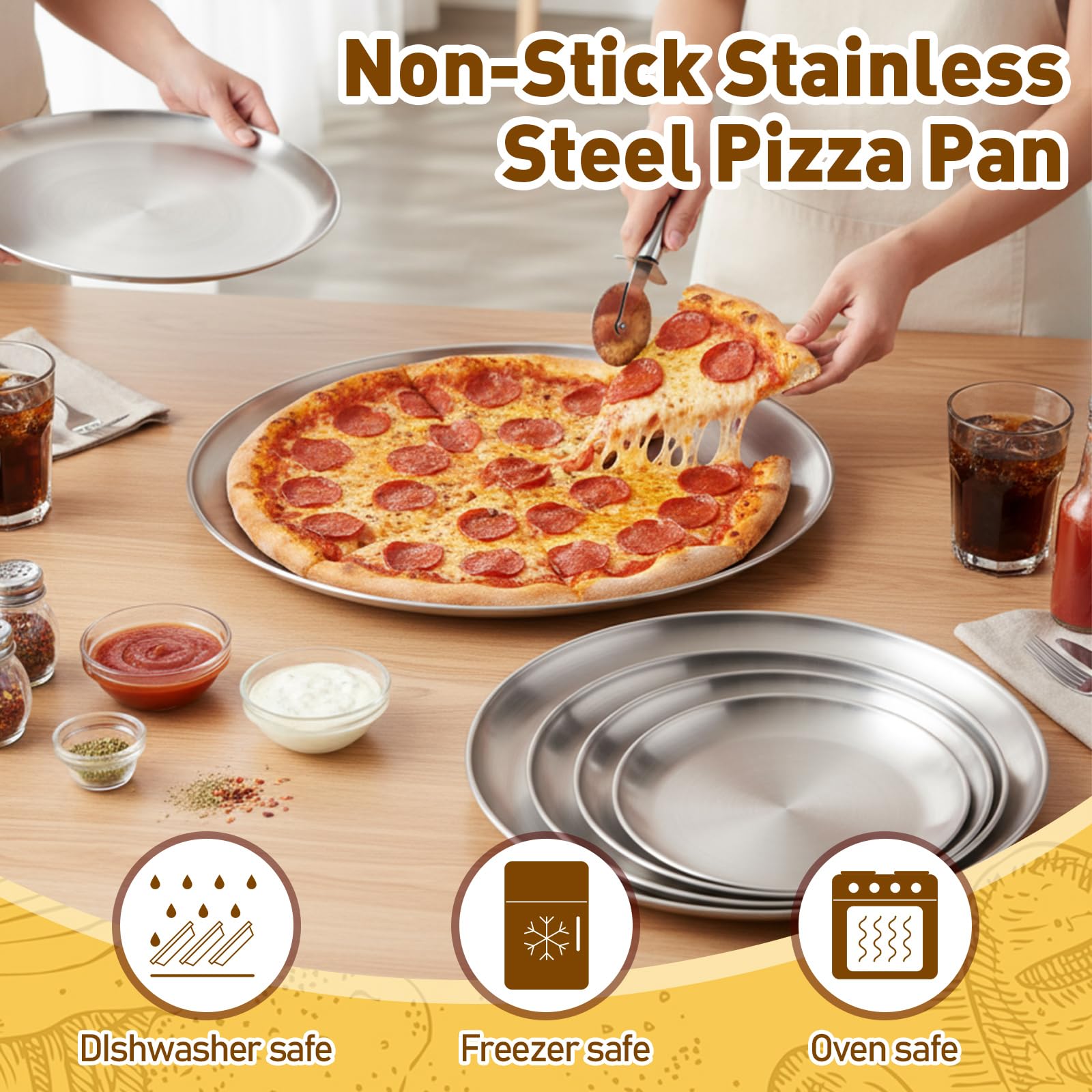 Sawysine 12 Pcs Stainless Steel Pizza Pans 9 Sizes (6.7 Inch-17.7 Inch) Pizza Pans for Oven Large Thick Round Steel Trays for Baking Cookie Pie Cake, Non-toxic, Durable, Dishwasher Safe