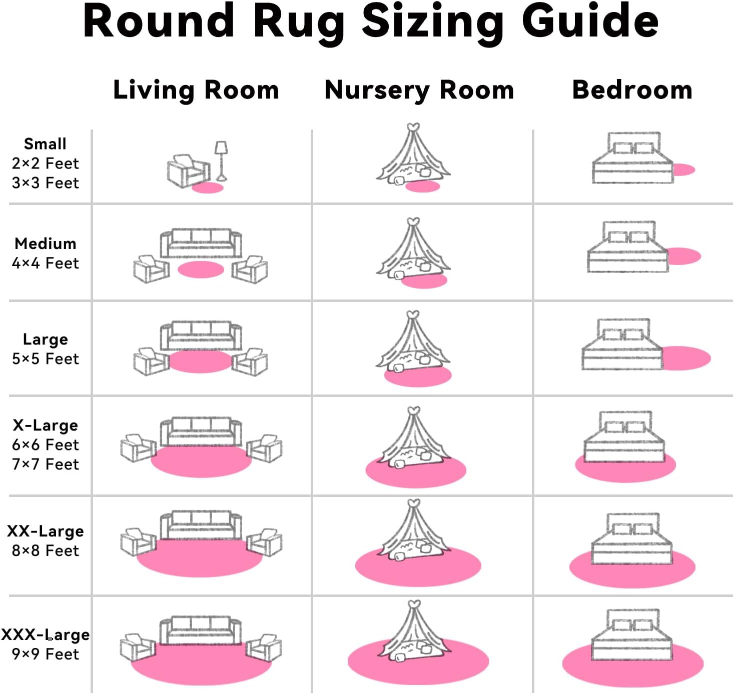 OLANLY Hot Pink Round Rug - Soft, Fluffy Shaggy Carpet | 2 ft Machine Washable Area Rug for Bedroom & Nursery Decor