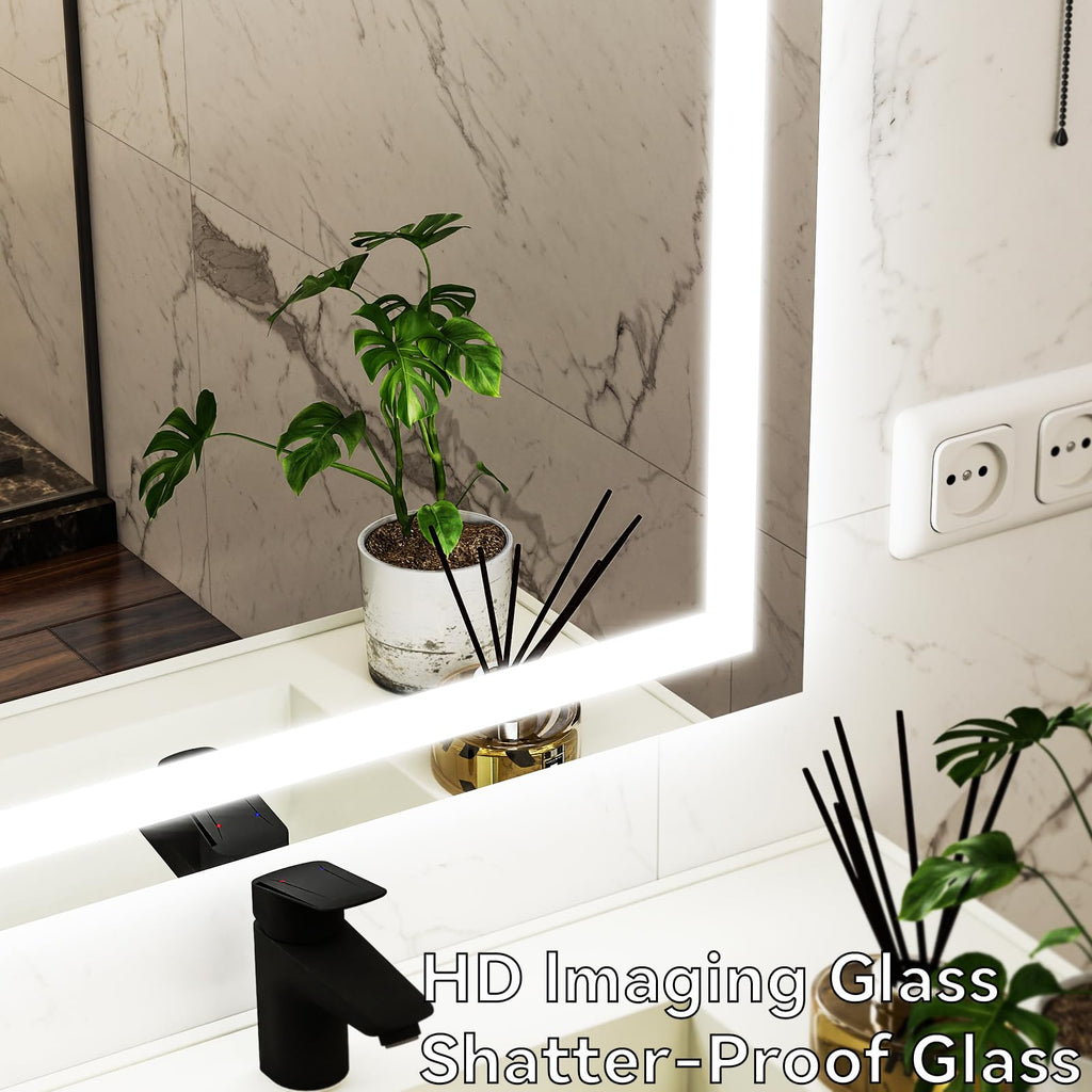 VooBang LED Bathroom Mirror 26 x 38 inches - 3 Adjustable Lighting Modes Lighted Smart Bathroom Vanity Mirror, Anti-Fog, Memory Function, Tempered Glass, Wall Mounted Horizontally Vertically