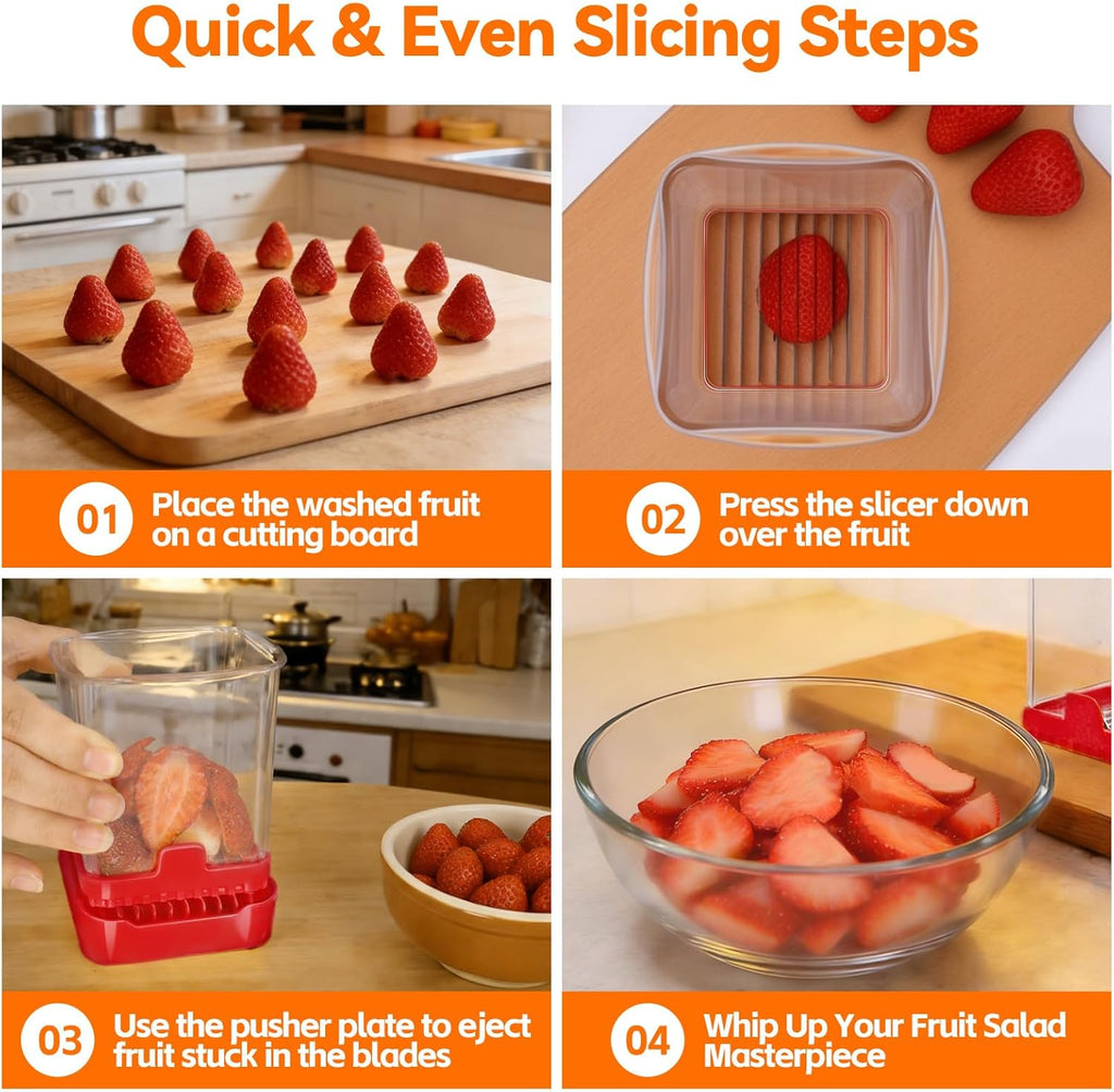 Skiennix Fruit Slicer Cup - Detachable Cutter for Quick Strawberry, Banana & Egg Slicing | Black & Red 2-Pack