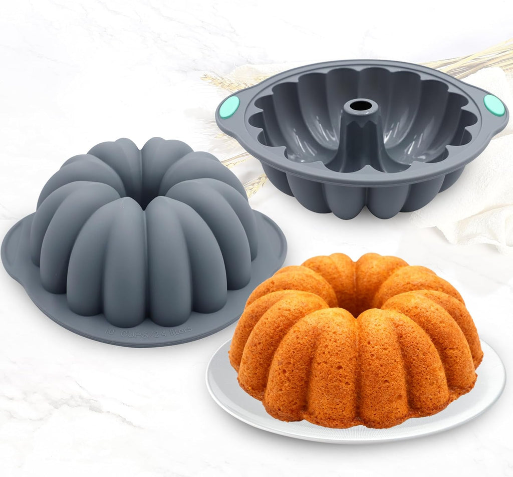 Tongjude Silicone Fluted Tube Cake Pans - 10-Cup Non-Stick Baking Molds for Cakes & Jello | Grey