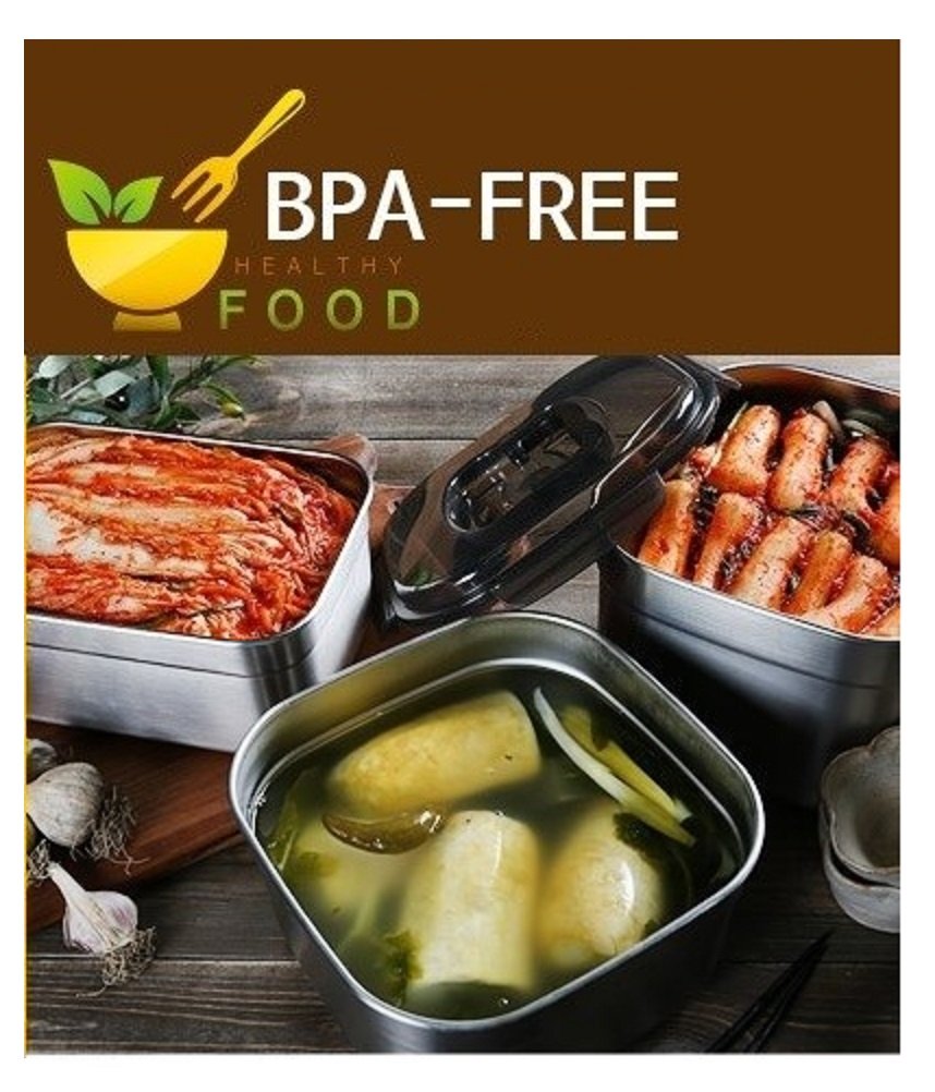 STENCOC Stainless Steel BPA Free Rectangular Leakproof Airtight Kimchi/Pickle/Food Storage Container Saver (3.6L / 122oz / 9.8") One Handle Half-Transparent Lid Stackable