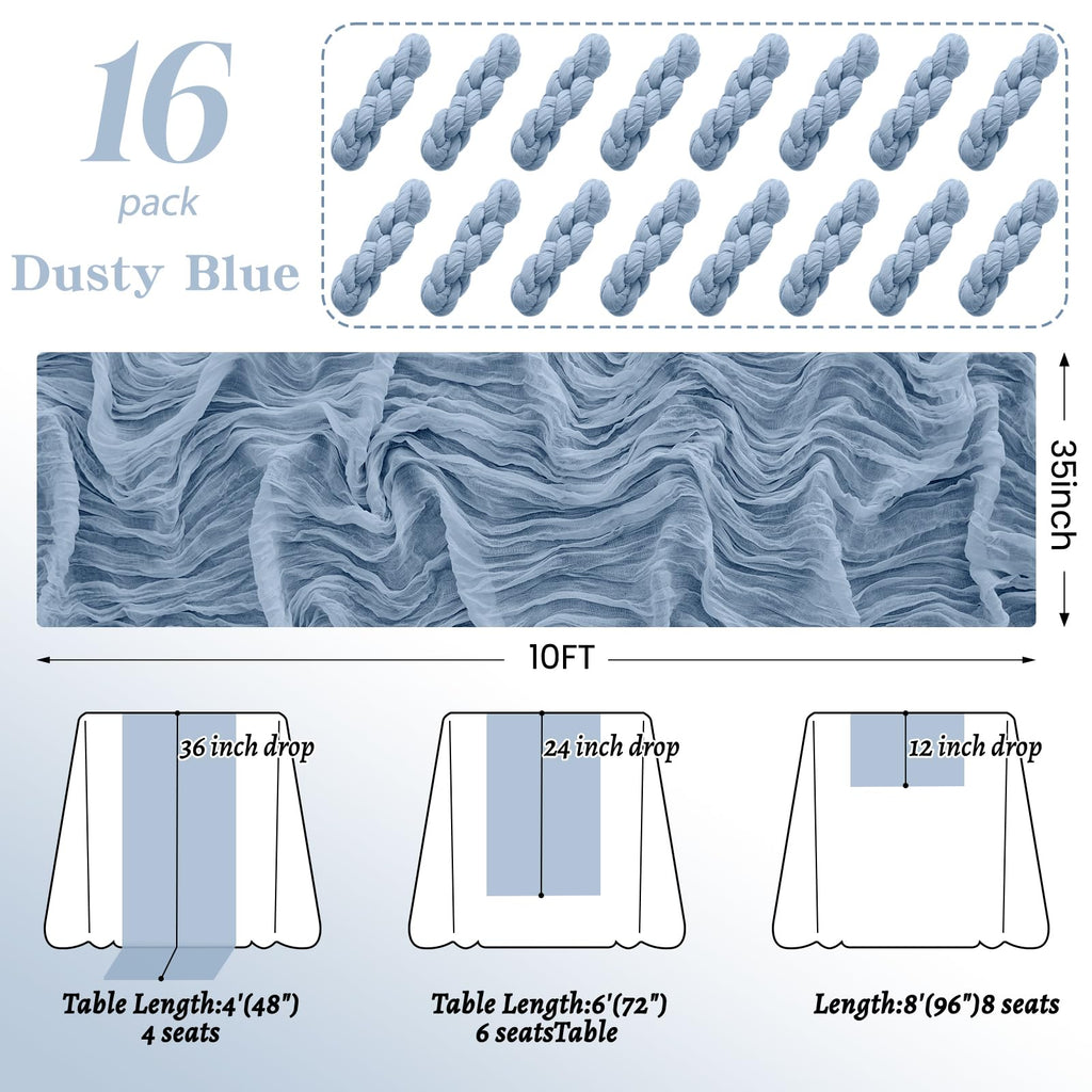 2Pack Dusty Blue Table Runner 10FT Dusty Blue Cheesecloth Table Runner 35x120Inch Long Boho Table Runners Rustic Gauze Table Runners for Party Wedding Bridal Shower Baby Shower Decorations