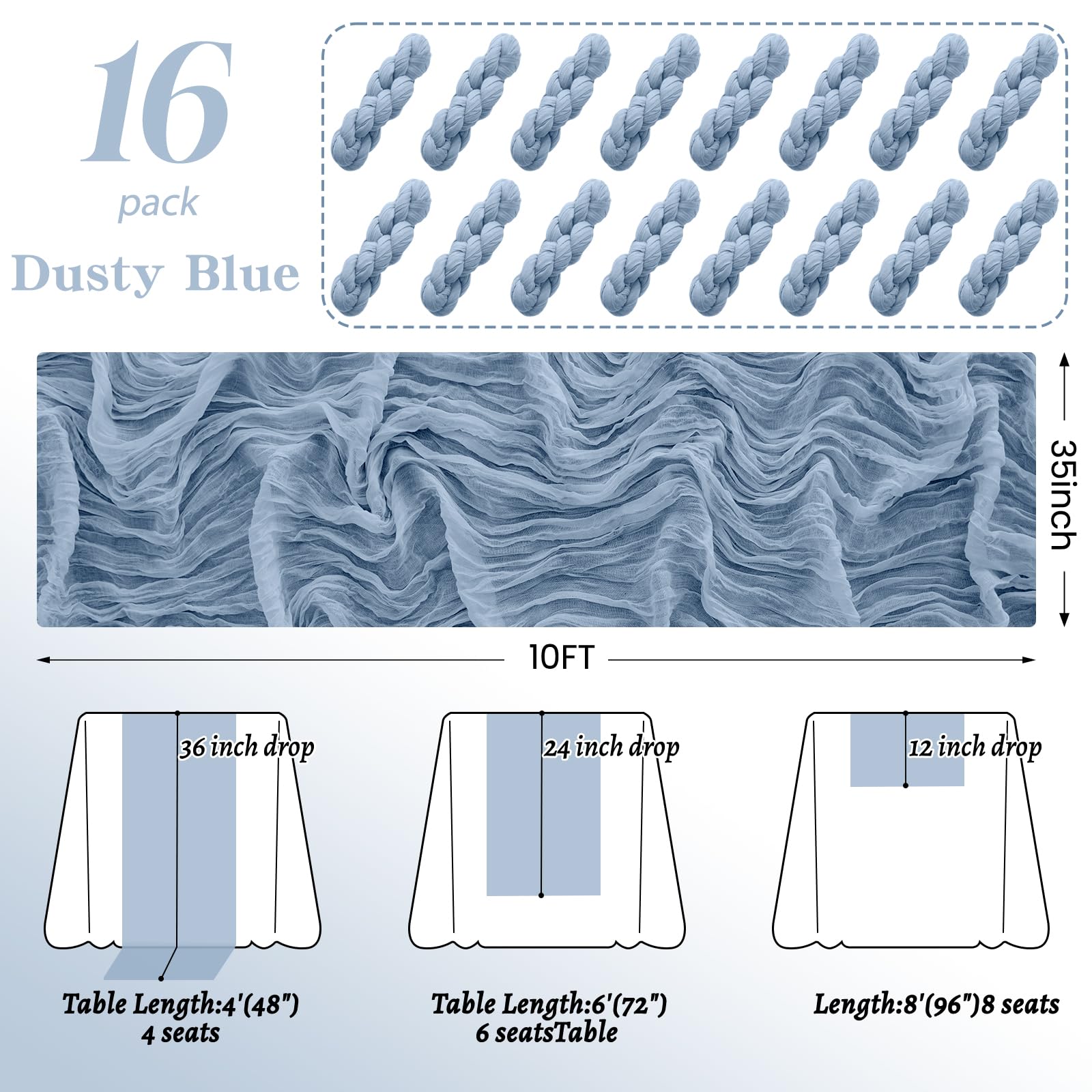 2Pack Dusty Blue Table Runner 10FT Dusty Blue Cheesecloth Table Runner 35x120Inch Long Boho Table Runners Rustic Gauze Table Runners for Party Wedding Bridal Shower Baby Shower Decorations