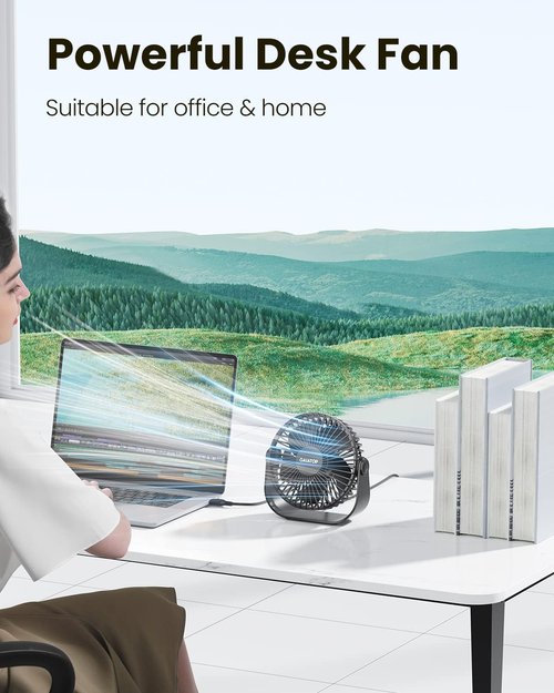 Gaiatop USB Desk Fan - 3-Speed Portable Cooling with 90° Rotation | 5.5 Inch Quiet Personal Fan - Black