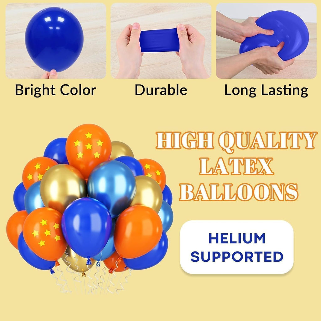 Royal Blue & Matt Orange Balloons by [Brand Name] - 12-Inch Metallic Latex Party Decor for Kids' Anime Birthday
