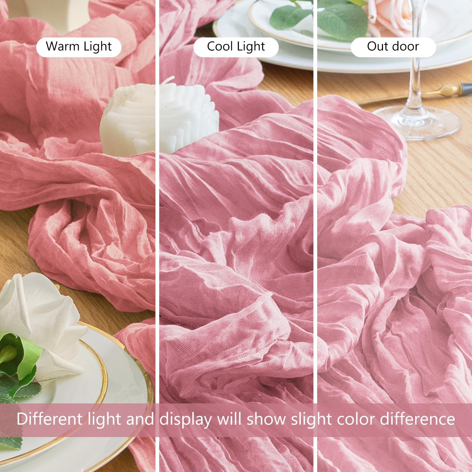 Wokceer Cheesecloth Table Runner - 10FT Pink Boho Gauze | 6-Pack Rustic Sheer Decor for Parties & Events