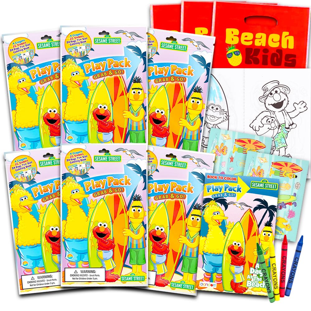 Sesame Street Elmo Ultimate Party Favors for Toddlers Kids Bundle -- 6 Sets with Stickers, Coloring Books and Crayons (Party Supplies)