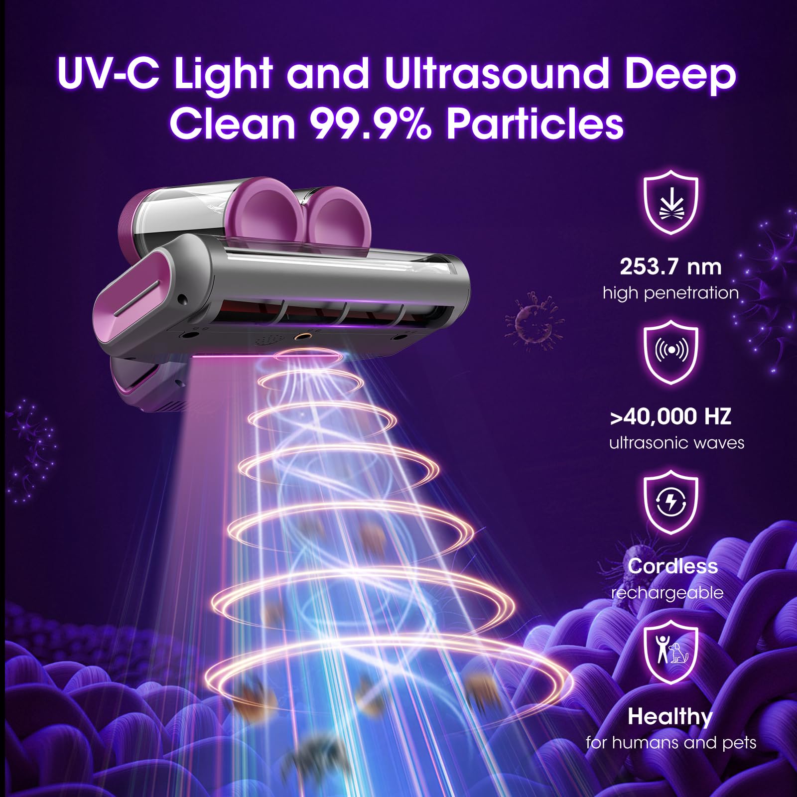 XIAOLANG Bed Mattress Vacuum Cleaner Cordless 16Kpa Handheld Vacuum, Vacuum Cleaner with 253.7nm UV-C Light,HEPA Filter & Ultrasonic, Portable Vacuums for Sofa Bed Couch Crib Gifts for Women her Man