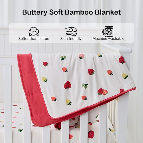 BubblePanda Bamboo Baby Blanket - Soft Neutral Crib Quilt for Boys & Girls | 30 x 40 Inch Strawberry Design