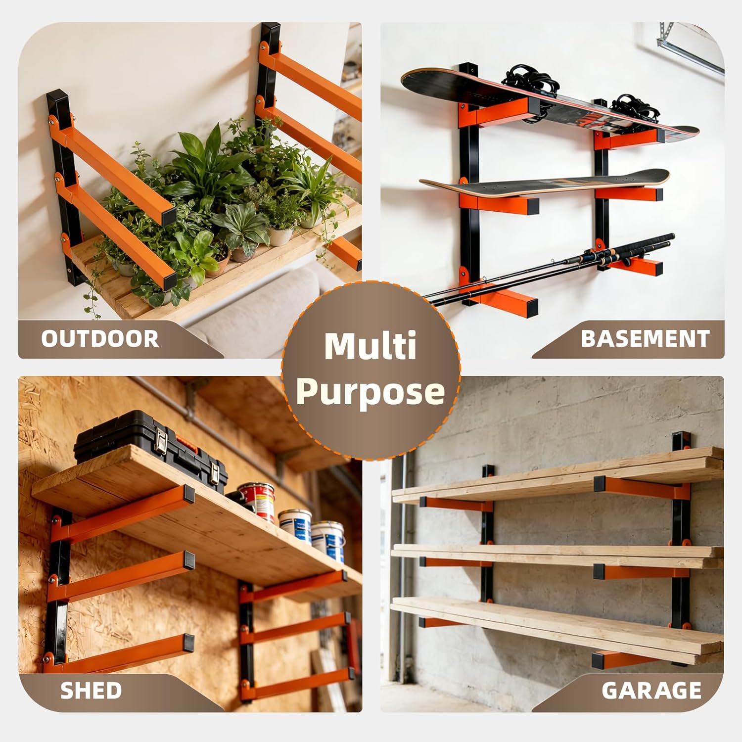 Skiennix Wall Mounted Lumber Storage Rack - Heavy Duty Steel Organizer for Garages & Workshops