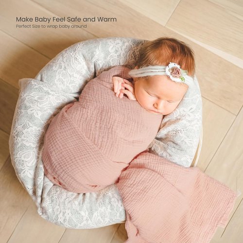 LuluMoon Muslin Swaddle Blankets - Soft Floral Print Receiving Blankets for Newborn Girls | Pink Flower Design