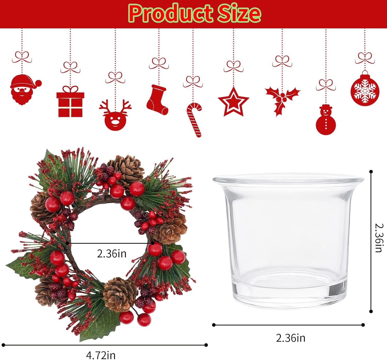 Regine Switzerland Candle Rings Set of 6 - Festive Christmas Wreaths with Red Berries & Pinecones