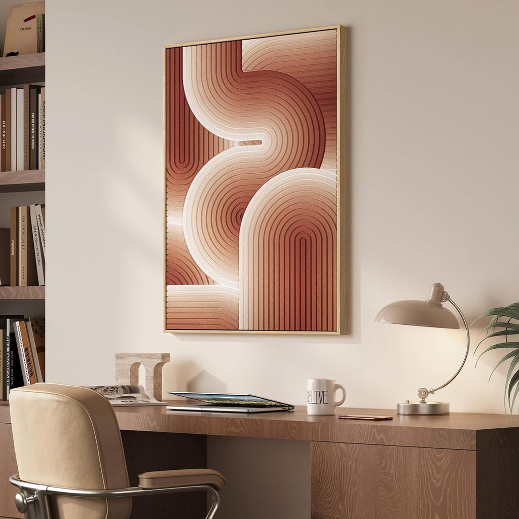 Skiennix 3D Textured Boho Wall Art - Modern Terracotta Geometric Paintings | 24x36 In Minimalist Decor
