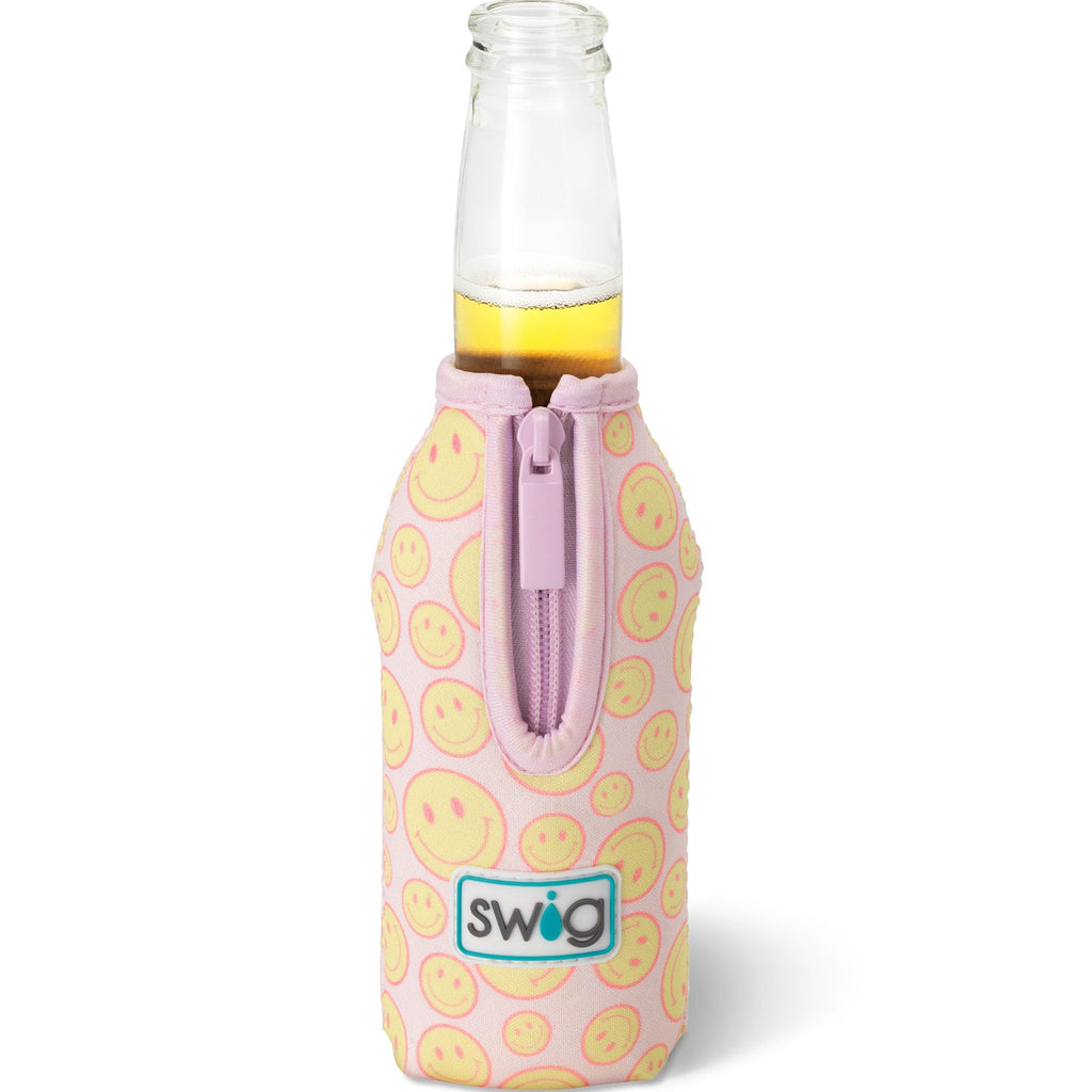 Swig Life Bottle Coolie, Standard 12oz Bottle Insulator Sleeve with Zipper, Neoprene Insulated Cooler for Drinks in Oh Happy Day