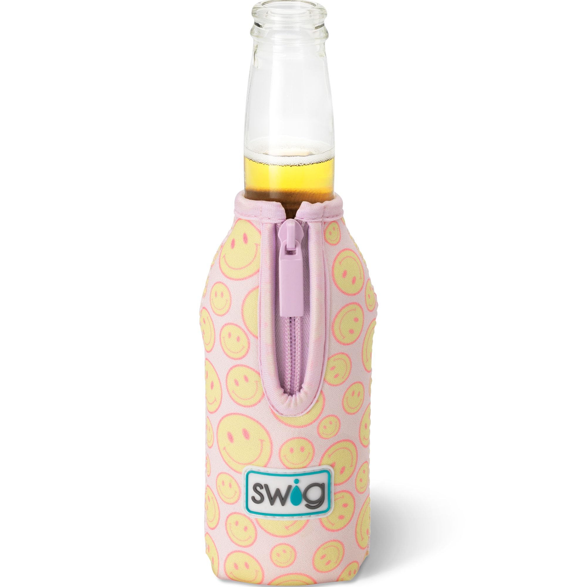 Swig Life Bottle Coolie, Standard 12oz Bottle Insulator Sleeve with Zipper, Neoprene Insulated Cooler for Drinks in Oh Happy Day