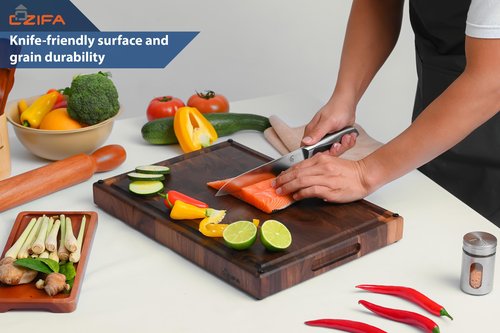 Cozifa American Dark Walnut Wood Cutting Board 17"x12"x1.6" for Kitchen with Juice Groove, Inner Handles, Gift Box Packaging and End Grain Butcher Block Finished with Linseed Oil, Beeswax & Lemon Oil
