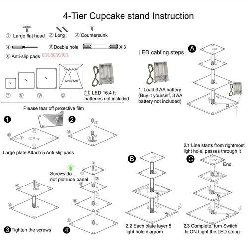 HENABLE 4 Tier Premium Cupcake Stand Cupcake Holder, Acrylic Cupcake Tower with LED Yellow Light for Cupcakes, Dessert Table Display Set for Birthday, Bar, Decor Weddings, Parties Events