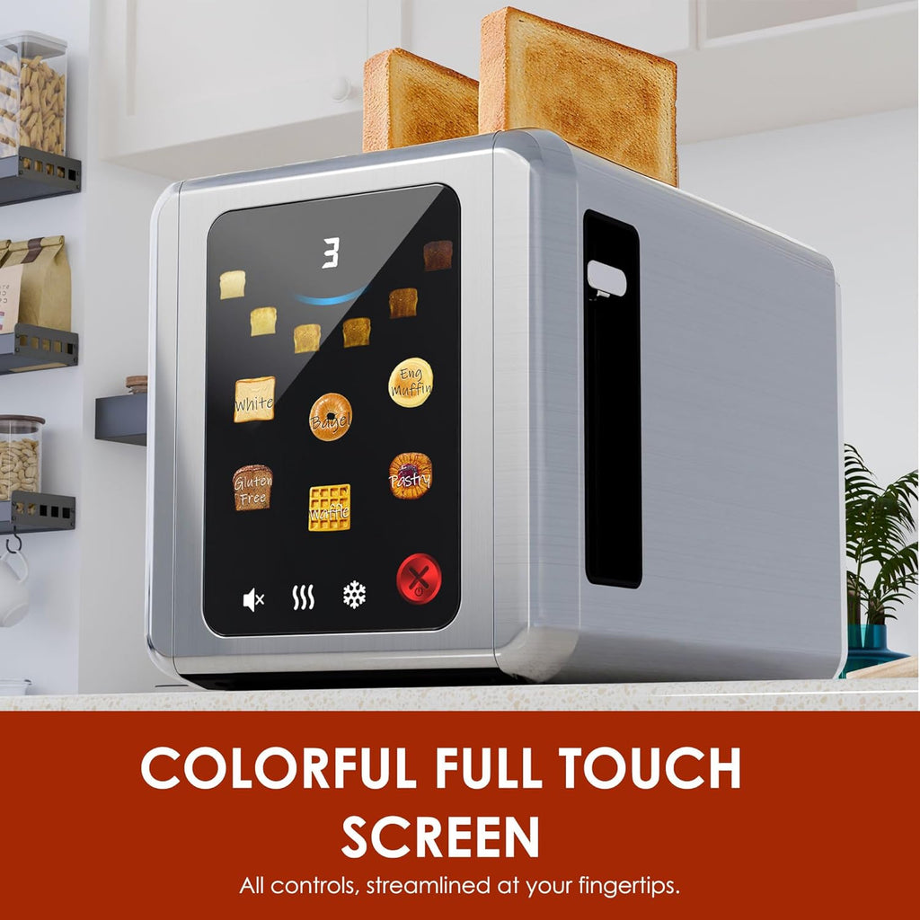 WHALL Touch Screen Toaster - 2 Slice Smart Toaster with Digital Timer & 6 Shade Settings | Stainless Steel, Silver