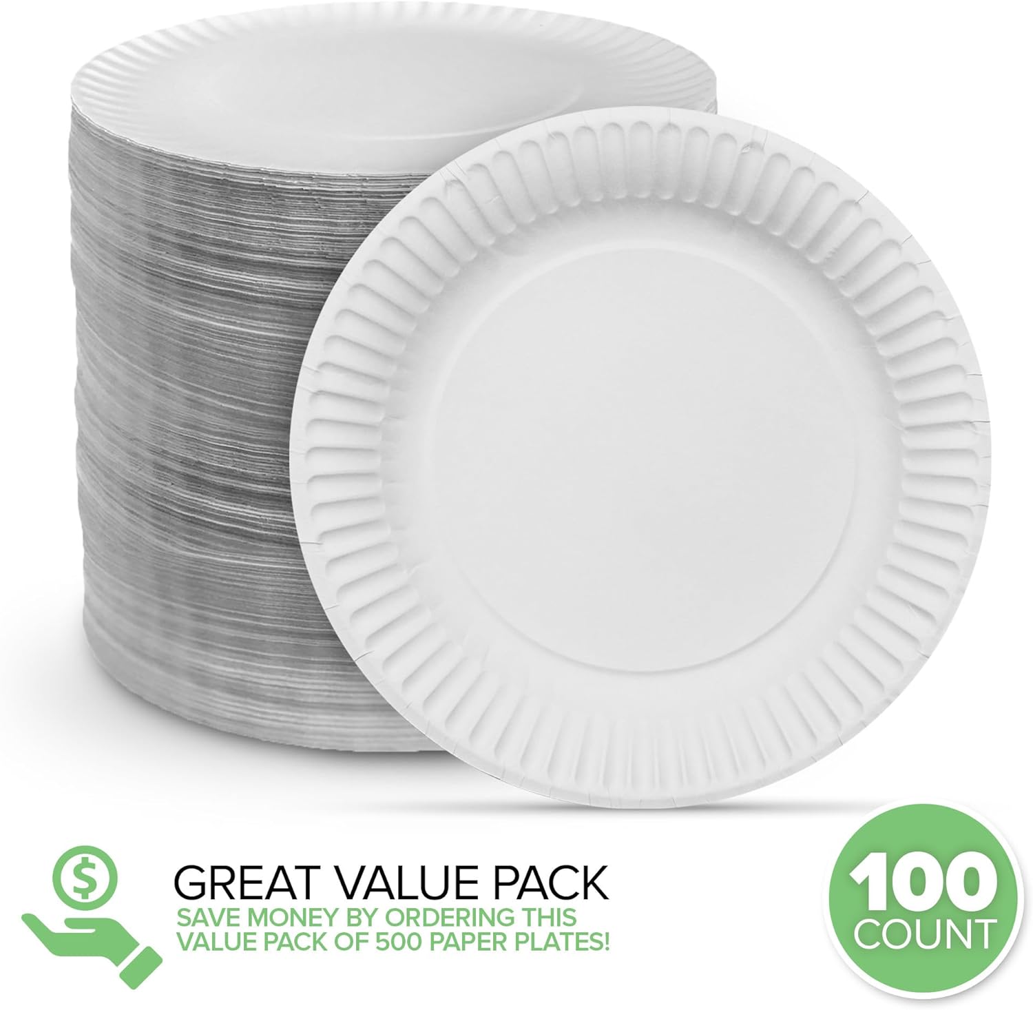 Stock Your Home 6-Inch Disposable Paper Plates - Uncoated White Dessert Plates, 100 Count