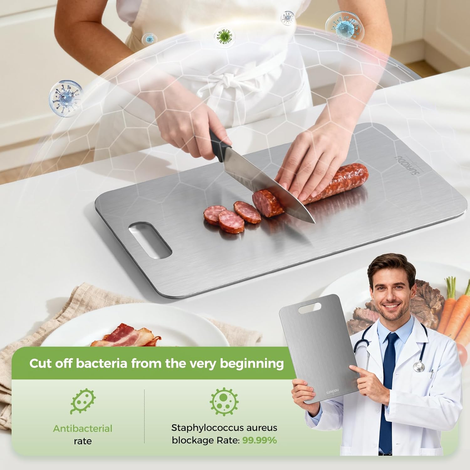 Titanium Cutting Board Set by [Brand Name] - 100% Double-Sided, Non-Toxic, Dishwasher Safe | 3 Sizes for Raw & Cooked Food