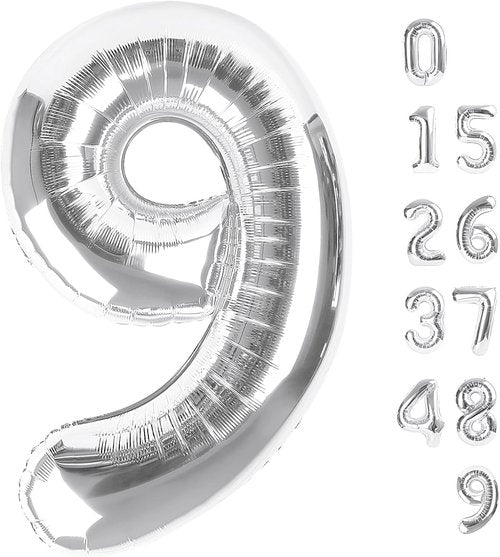 40 Inch Silver Number 9 Balloon - Perfect for Birthday, Engagement, Wedding & Graduation Celebrations