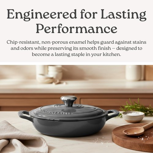 ROSSALLINI Signature Enameled Cast Iron Braiser, Non-Stick Serving Pot with Tight Fitting Lid for Perfect Roasting, Baking, Sauteing, Searing, and Pan Frying | 1.5Q (1.4L) - Ocean Blue