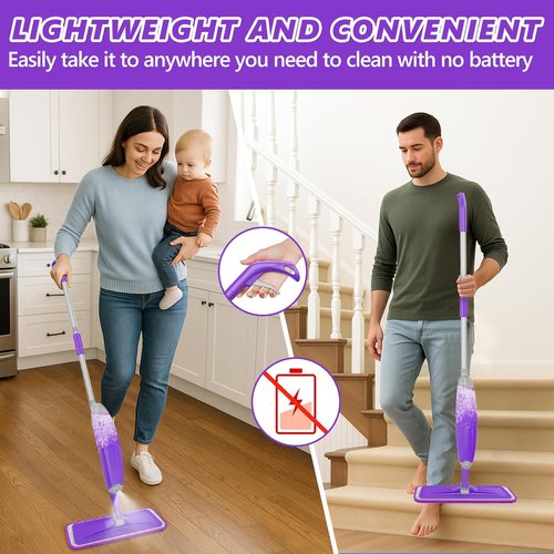 HOMTOYOU Spray Mop for Floor Cleaning - Versatile Wet Mop with 3 Washable Microfiber Pads | Ideal for Hardwood, Tile, and Vinyl