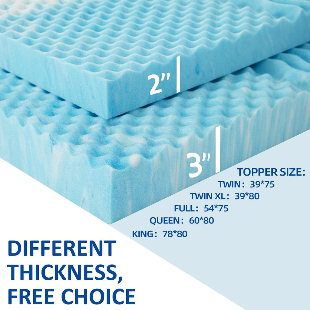SINWEEK 2-Inch Memory Foam Mattress Topper - 5-Zone Pressure Relief, CertiPUR-US Certified, Twin Size Blue