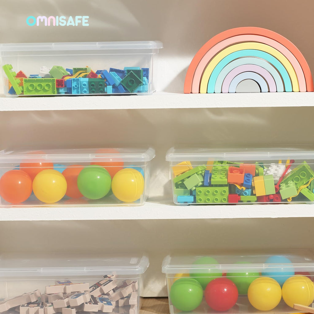 OMNISAFE Stackable Plastic Storage Shoebox, BPA-Free Nestable Container with Latching Lid to Organize Shoes, See-Through Box for Home and Office, Multi-Purpose Clear Bins (12 Pack 6 Quart)