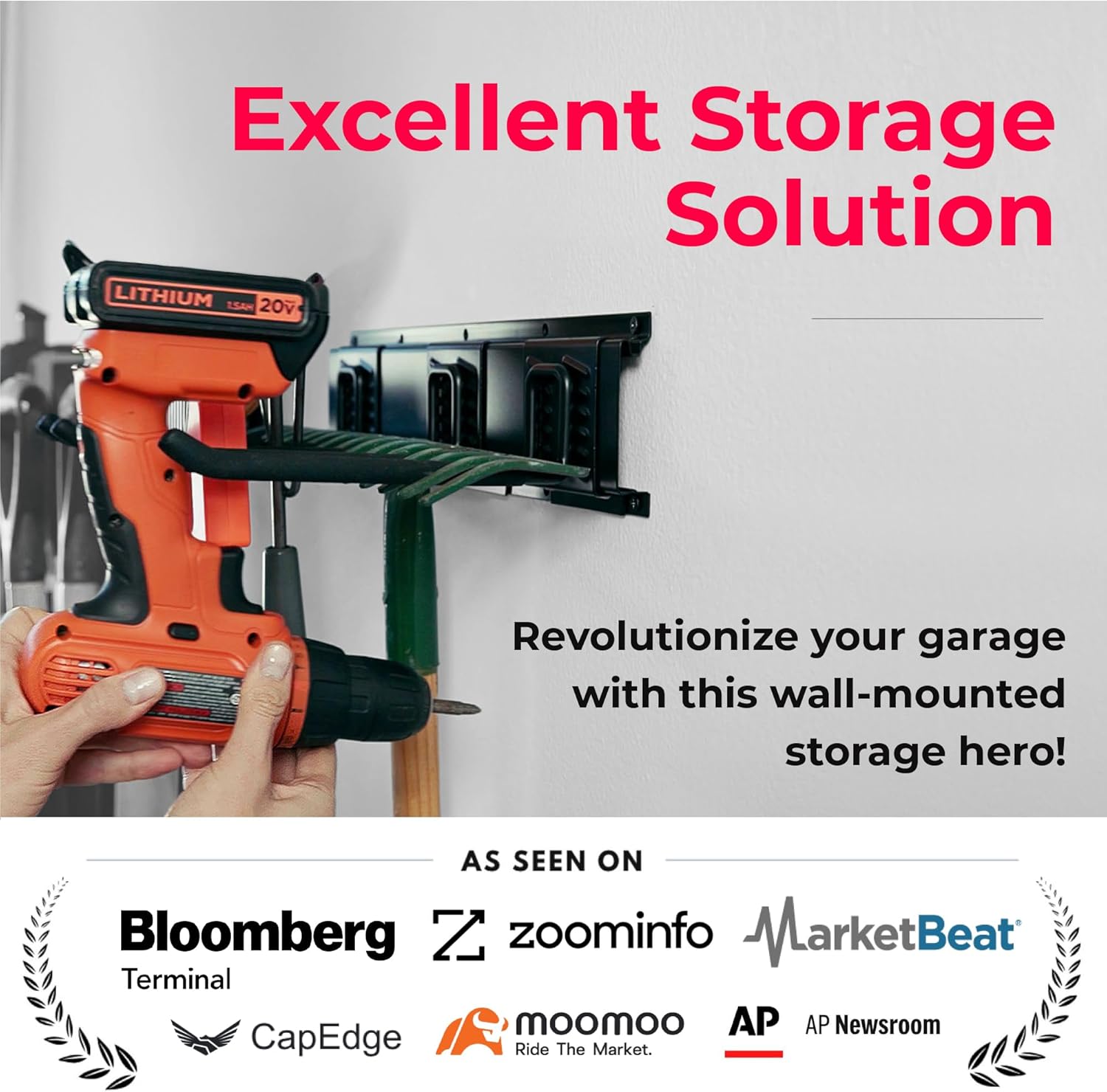 TIDYME Garage Tool Organizer - Sturdy Wall Mount Storage Rack with Adjustable Hooks | 64 Inches, 400lbs Capacity