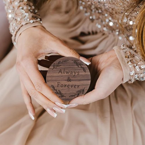 EVBTEIZ Ring Box, Wooden Ring Box for Wedding Ceremony Ring Bearer Box, Engagement Ring Holder Gift for Anniversaries day, Birthday Gift (Always&Forever)