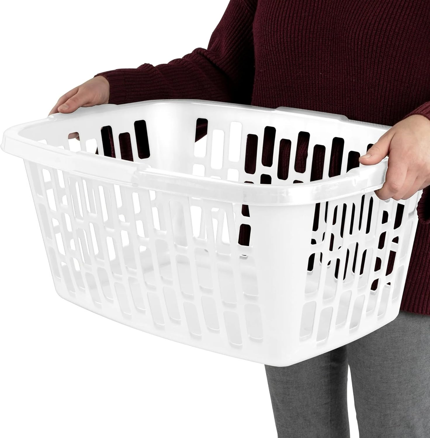 Skiennix 6-Pack Rectangular Plastic Laundry Baskets - Ventilated, Stackable & Portable, White