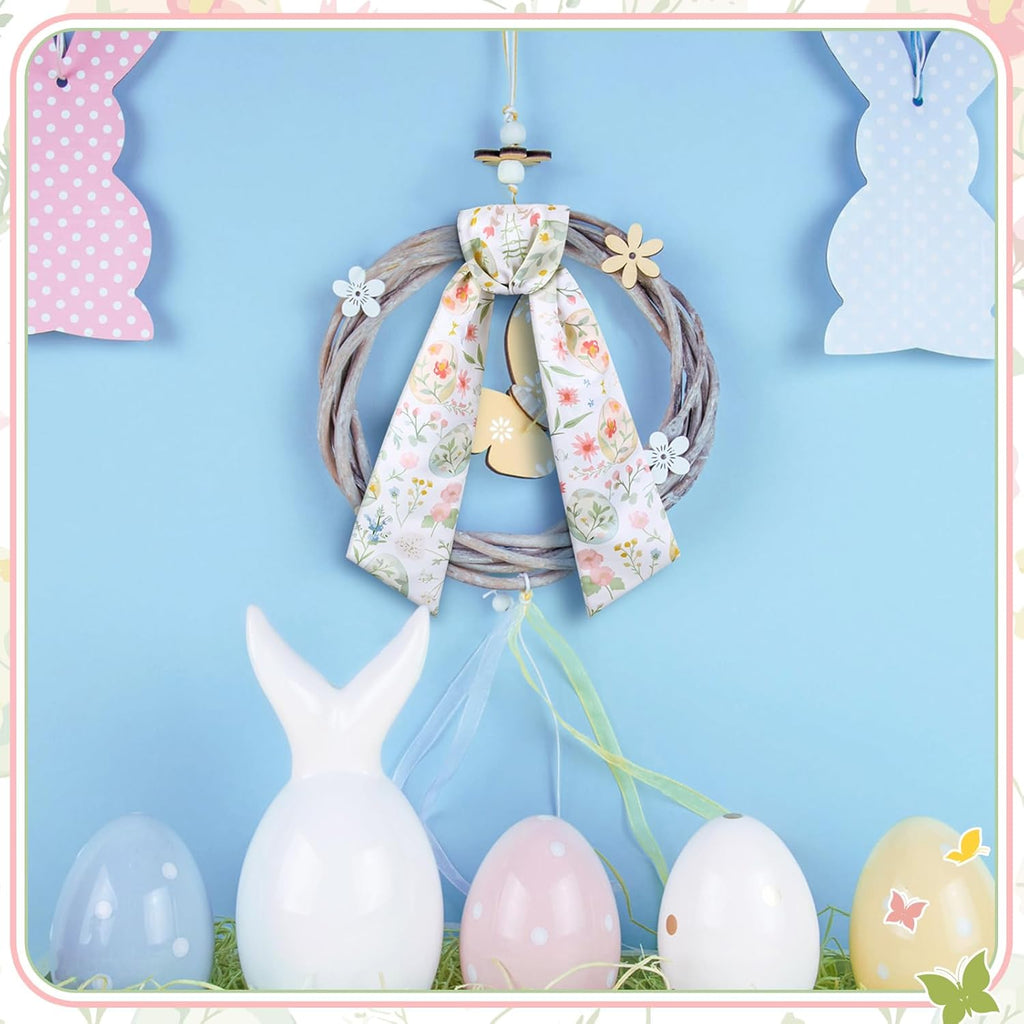VitalCozy Easter Egg Floral Wreath Sash - Satin Ribbon for Monogrammed Decor | Indoor/Outdoor Use