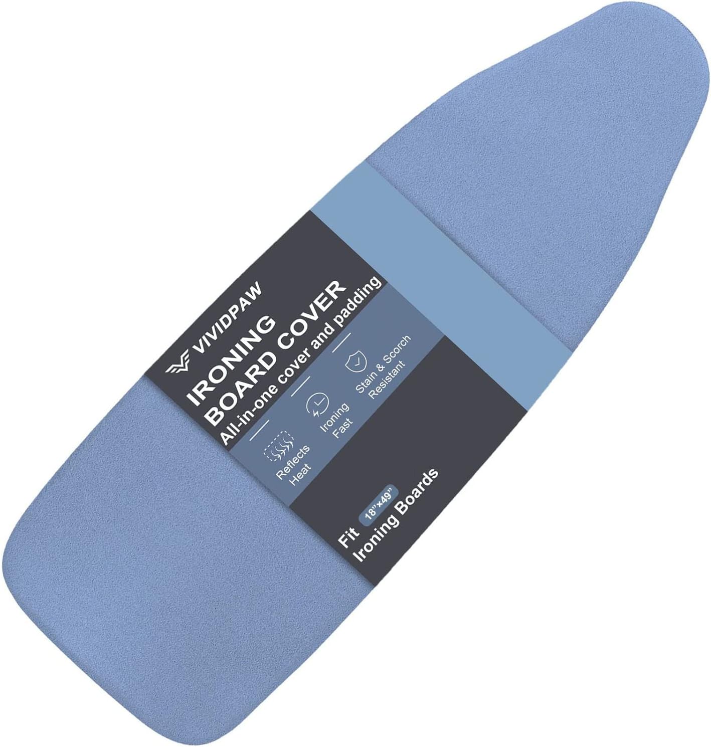 VividPaw Ironing Board Cover - Extra Wide Silicone Coated Pad with Thick Padding | 18" x 49" - Blue