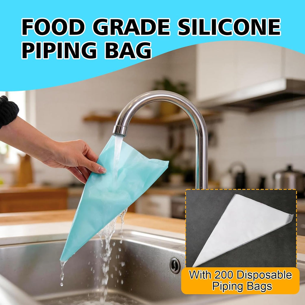 Skiennix Piping Bags and Tips Set - 245-Piece Cake Decorating Kit | 12-Inch Disposable Pastry Bags & Reusable Icing Tools for Cupcakes & Cookies
